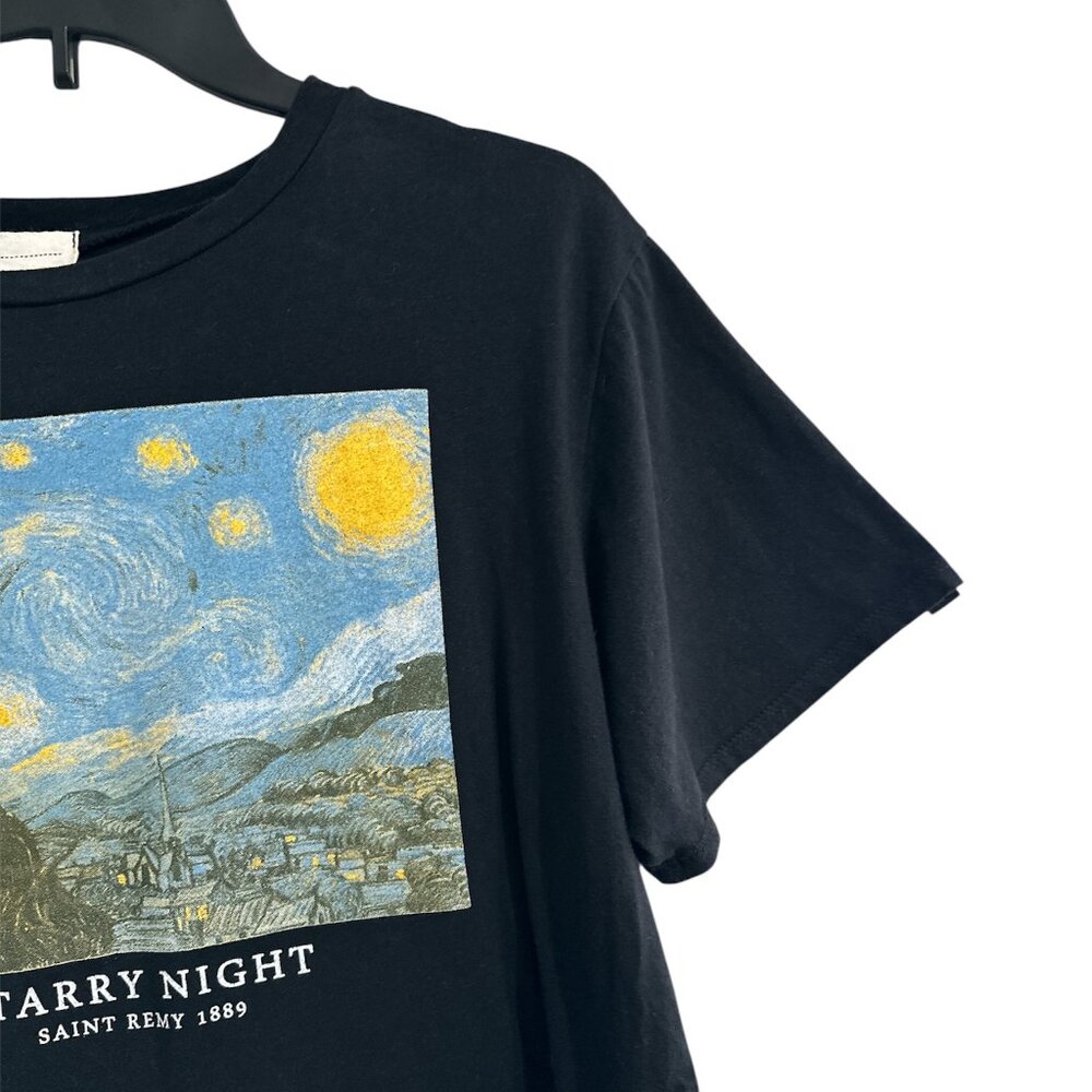 FRENCH PASTRY Starry Night Vincent Van Gogh Cropped Black Graphic Tee Shirt XL - Picture 4 of 6